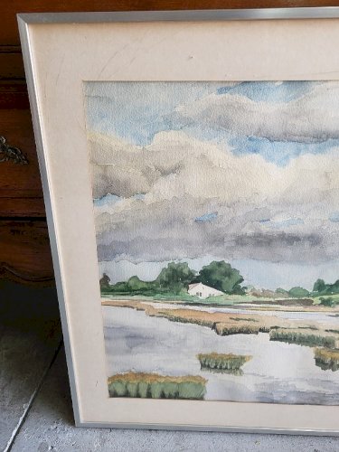 CADRE TABLEAU AQUARELLE SIGNE MJ TORCHET 1976