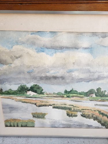 CADRE TABLEAU AQUARELLE SIGNE MJ TORCHET 1976