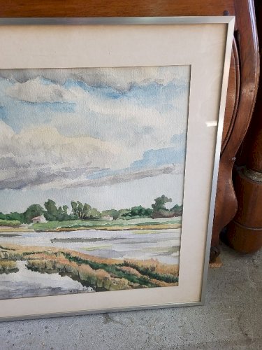 CADRE TABLEAU AQUARELLE SIGNE MJ TORCHET 1976