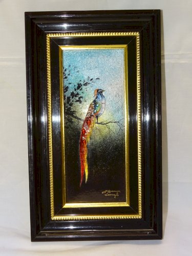 - CADRE TABLEAU EMAIL Signé JEAN GRANGER LIMOGES OISEAU de PARADIS DECO XXe  D