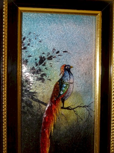 - CADRE TABLEAU EMAIL Signé JEAN GRANGER LIMOGES OISEAU de PARADIS DECO XXe  D