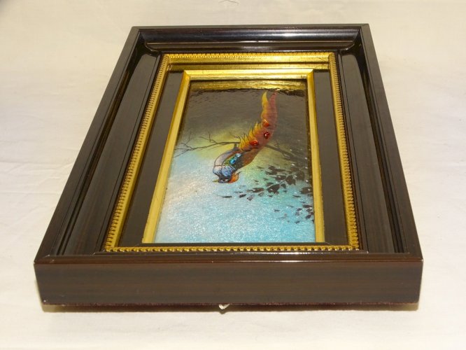 - CADRE TABLEAU EMAIL Signé JEAN GRANGER LIMOGES OISEAU de PARADIS DECO XXe  D
