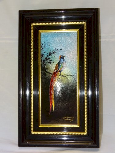 - CADRE TABLEAU EMAIL Signé JEAN GRANGER LIMOGES OISEAU de PARADIS DECO XXe  D