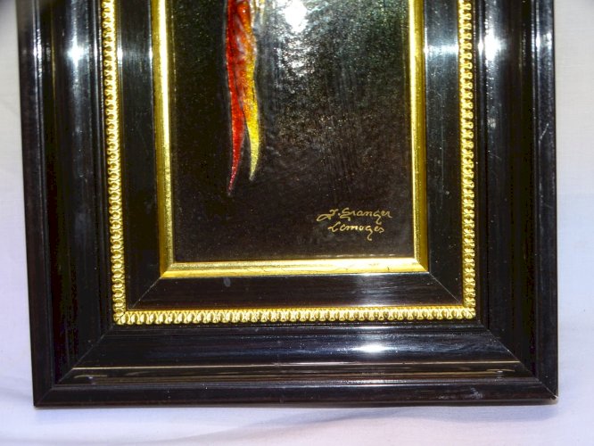- CADRE TABLEAU EMAIL Signé JEAN GRANGER LIMOGES OISEAU de PARADIS DECO XXe  D