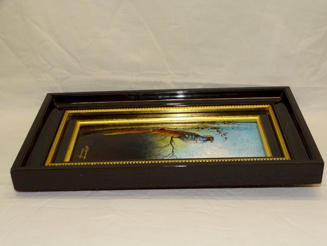 - CADRE TABLEAU EMAIL Signé JEAN GRANGER LIMOGES OISEAU de PARADIS DECO XXe  D