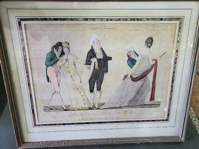 CADRE TABLEAU GRAVURE EAU FORTE COLORE CARICATURES PARISIENNES