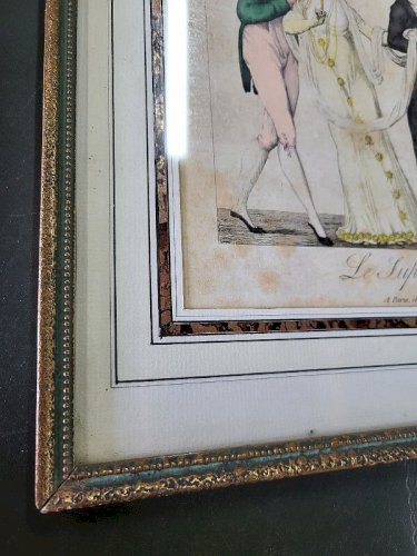 CADRE TABLEAU GRAVURE EAU FORTE COLORE CARICATURES PARISIENNES