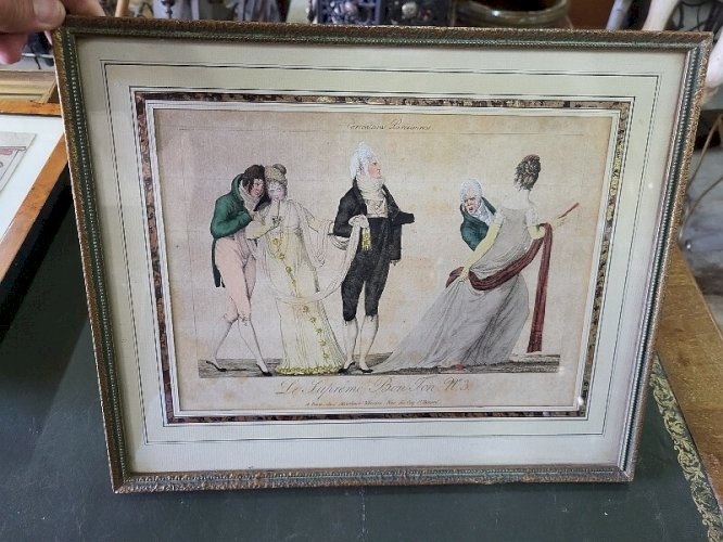 CADRE TABLEAU GRAVURE EAU FORTE COLORE CARICATURES PARISIENNES