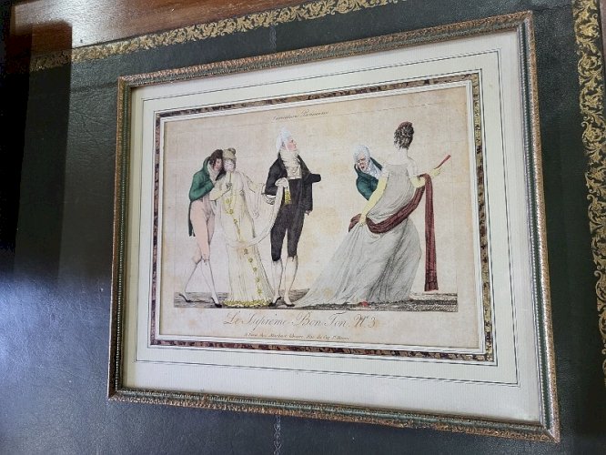 CADRE TABLEAU GRAVURE EAU FORTE COLORE CARICATURES PARISIENNES