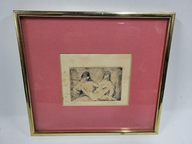 CADRE TABLEAU GRAVURE EROTIQUE SIGNE ORENGO