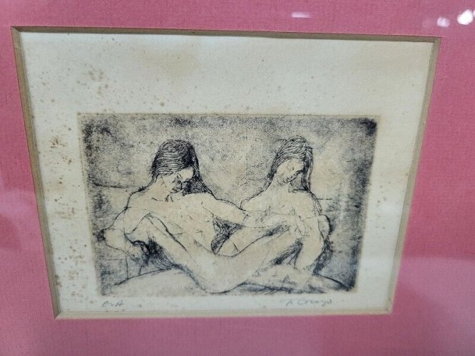 CADRE TABLEAU GRAVURE EROTIQUE SIGNE ORENGO