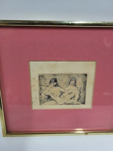 CADRE TABLEAU GRAVURE EROTIQUE SIGNE ORENGO