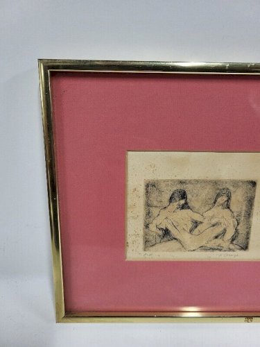 CADRE TABLEAU GRAVURE EROTIQUE SIGNE ORENGO