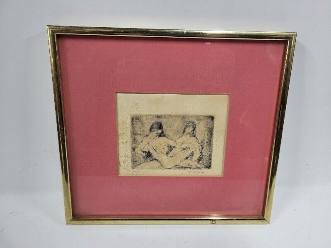 CADRE TABLEAU GRAVURE EROTIQUE SIGNE ORENGO