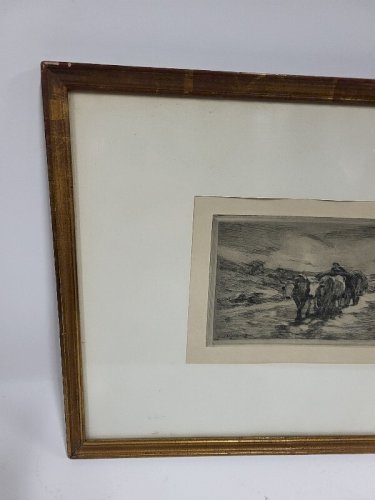 CADRE TABLEAU GRAVURE TROUPEAU DE VACHES SIGNE R. JOSIF