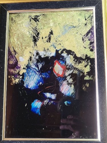 CADRE TABLEAU LAQUE SUR FEUILLE D'OR D'ARGENT ET CUIVRE DE PAUL LOUIS REBORA