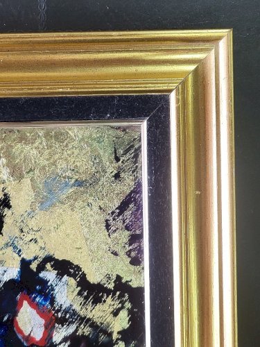 CADRE TABLEAU LAQUE SUR FEUILLE D'OR D'ARGENT ET CUIVRE DE PAUL LOUIS REBORA