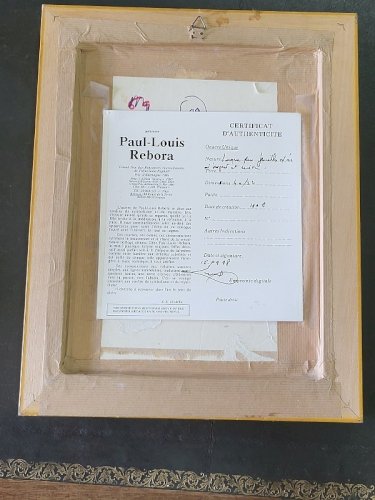 CADRE TABLEAU LAQUE SUR FEUILLE D'OR D'ARGENT ET CUIVRE DE PAUL LOUIS REBORA
