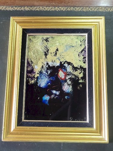 CADRE TABLEAU LAQUE SUR FEUILLE D'OR D'ARGENT ET CUIVRE DE PAUL LOUIS REBORA