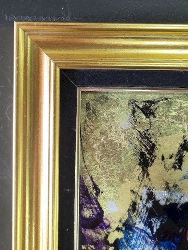CADRE TABLEAU LAQUE SUR FEUILLE D'OR D'ARGENT ET CUIVRE DE PAUL LOUIS REBORA