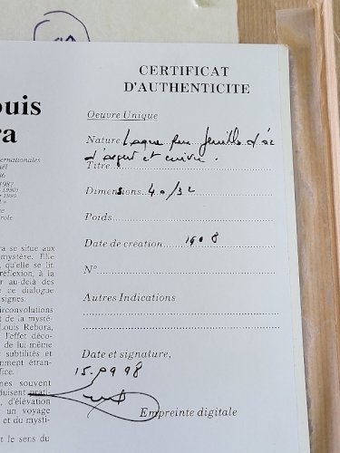 CADRE TABLEAU LAQUE SUR FEUILLE D'OR D'ARGENT ET CUIVRE DE PAUL LOUIS REBORA