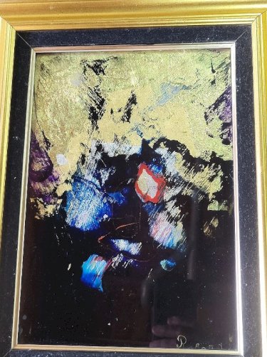 CADRE TABLEAU LAQUE SUR FEUILLE D'OR D'ARGENT ET CUIVRE DE PAUL LOUIS REBORA