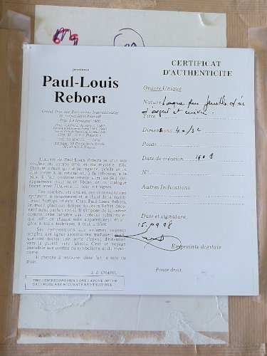 CADRE TABLEAU LAQUE SUR FEUILLE D'OR D'ARGENT ET CUIVRE DE PAUL LOUIS REBORA