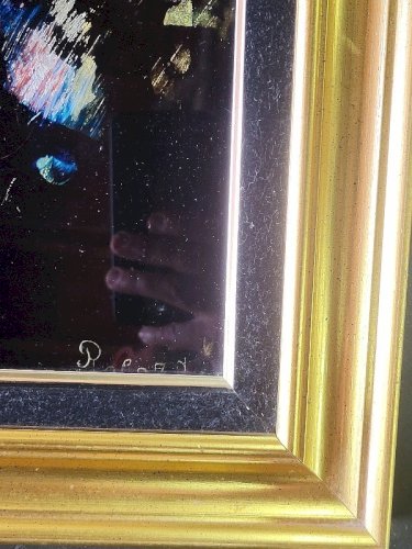 CADRE TABLEAU LAQUE SUR FEUILLE D'OR D'ARGENT ET CUIVRE DE PAUL LOUIS REBORA