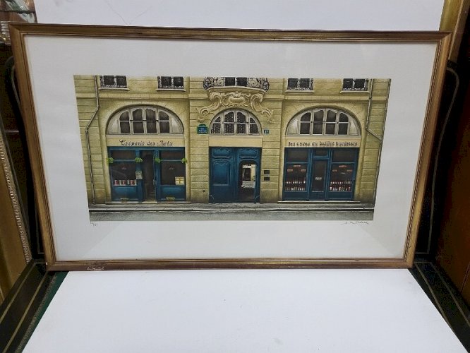 CADRE TABLEAU LITHOGRAPHIE CREPERIE DES ARTS LES CAVES DU BAILLOT BORDELAIS