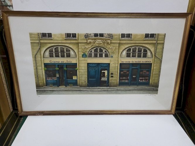 CADRE TABLEAU LITHOGRAPHIE CREPERIE DES ARTS LES CAVES DU BAILLOT BORDELAIS