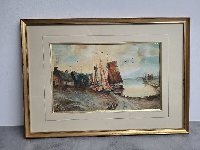 CADRE TABLEAU PEINTURE AQUARELLE SIGNE S DELACROIX