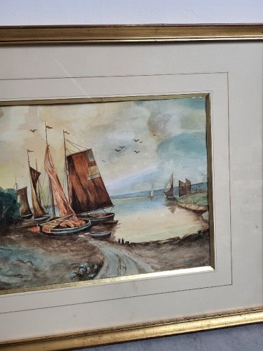 CADRE TABLEAU PEINTURE AQUARELLE SIGNE S DELACROIX