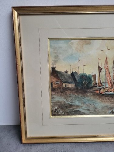 CADRE TABLEAU PEINTURE AQUARELLE SIGNE S DELACROIX