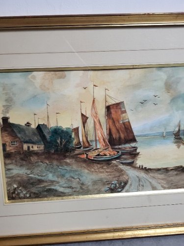 CADRE TABLEAU PEINTURE AQUARELLE SIGNE S DELACROIX