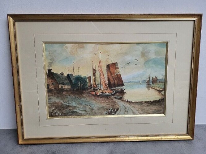 CADRE TABLEAU PEINTURE AQUARELLE SIGNE S DELACROIX