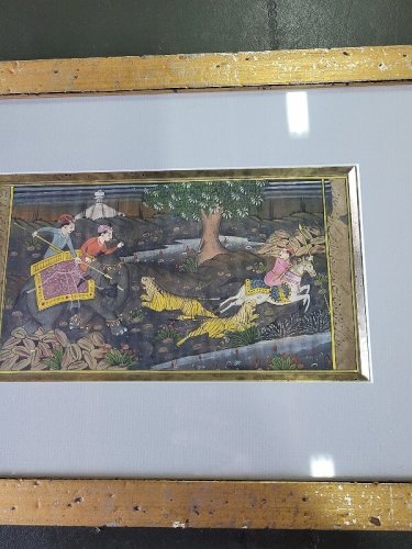 CADRE TABLEAU SCENE DE CHASSE AUX TIGRES