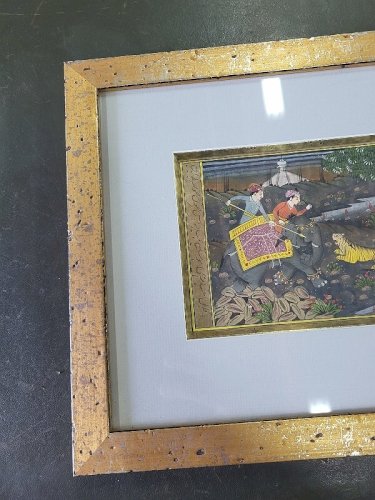 CADRE TABLEAU SCENE DE CHASSE AUX TIGRES