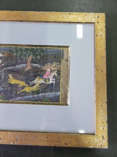 CADRE TABLEAU SCENE DE CHASSE AUX TIGRES