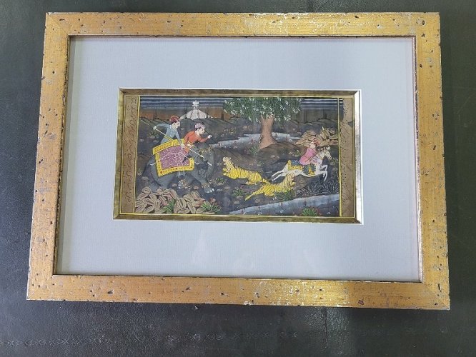 CADRE TABLEAU SCENE DE CHASSE AUX TIGRES