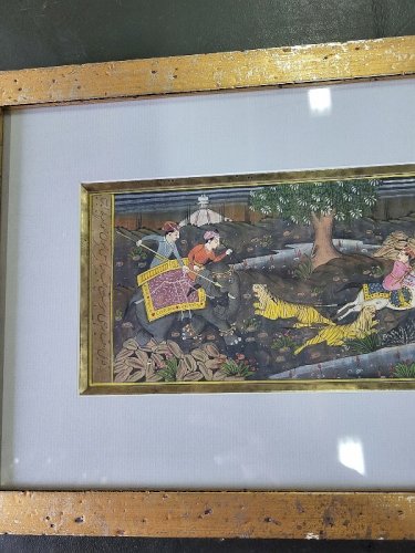 CADRE TABLEAU SCENE DE CHASSE AUX TIGRES