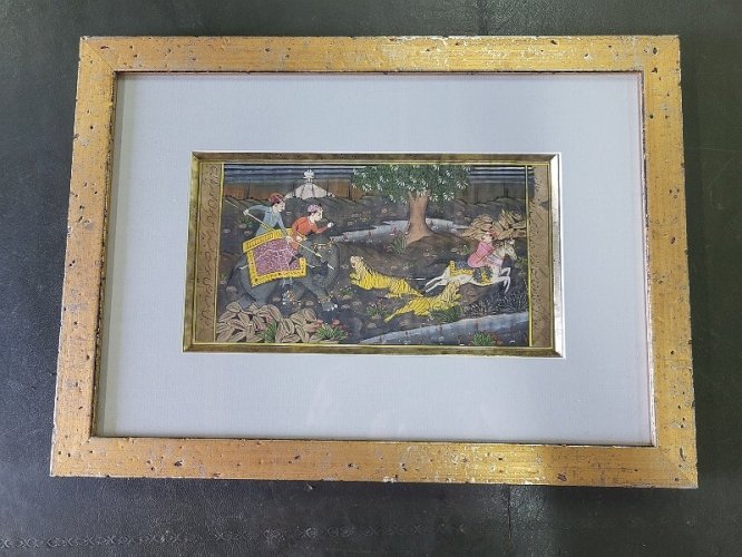 CADRE TABLEAU SCENE DE CHASSE AUX TIGRES