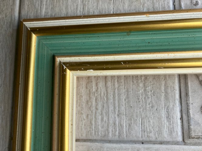 cadre tableau vert et or feuillure 30x24 cm