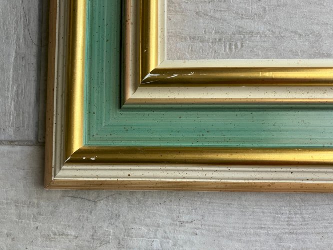 cadre tableau vert et or feuillure 30x24 cm