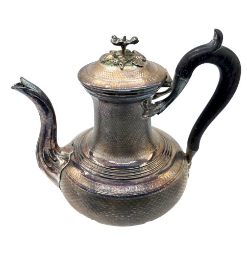 Cafetière Odiot & Bayol XIXe – Métal argenté guilloché – Anse bois – France