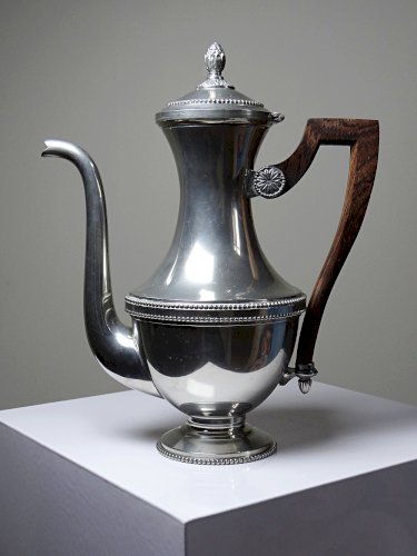 Cafetière vintage Etain du Manoir France, années 60-80 poignée bois
