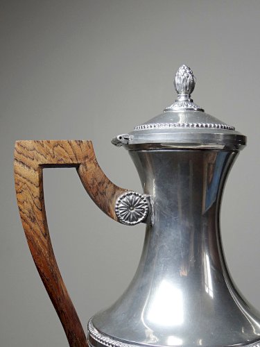 Cafetière vintage Etain du Manoir France, années 60-80 poignée bois
