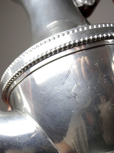 Cafetière vintage Etain du Manoir France, années 60-80 poignée bois
