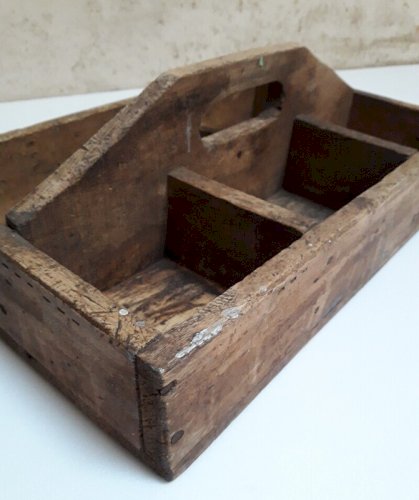 caisse à outils ancienne 39,3x24,5cm bois poignée intégrée ref616