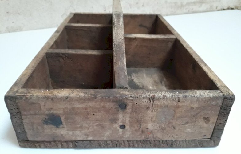 caisse à outils ancienne 39,3x24,5cm bois poignée intégrée ref616