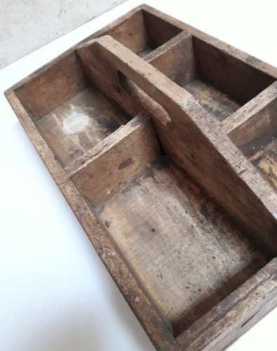 caisse à outils ancienne 39,3x24,5cm bois poignée intégrée ref616